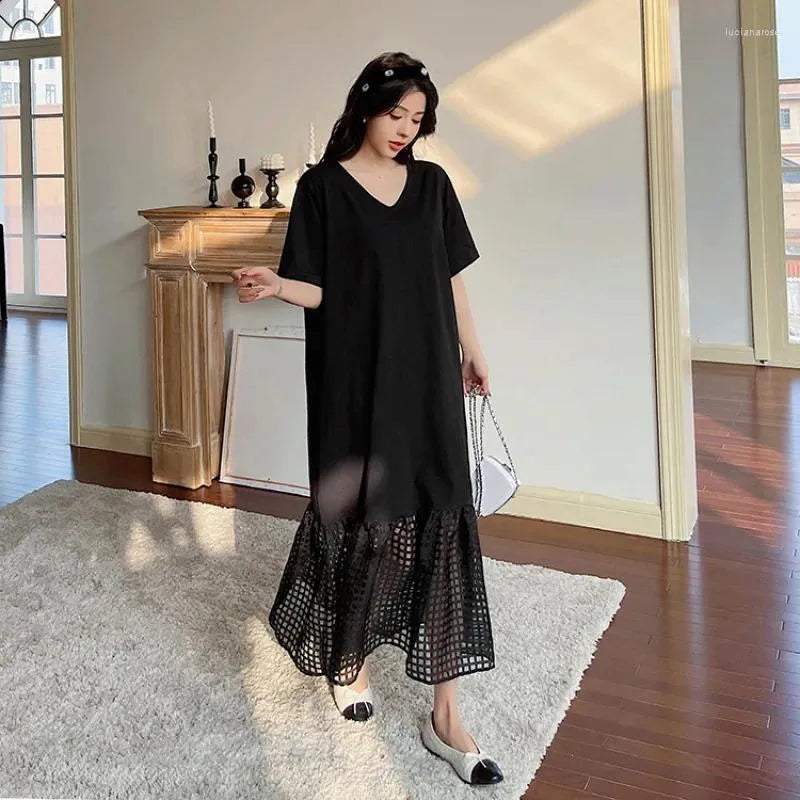 Loose Long Dresses Robe Elbise Short Sleeve