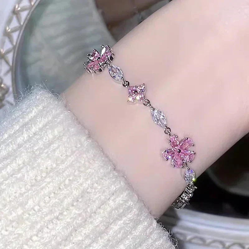 Cherry Blossom Bow Zircon Bracelet For Women