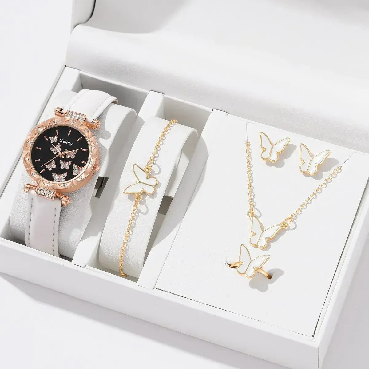 6/1pcs Set Women Watch Ring Necklace Earrings Bracelet Set